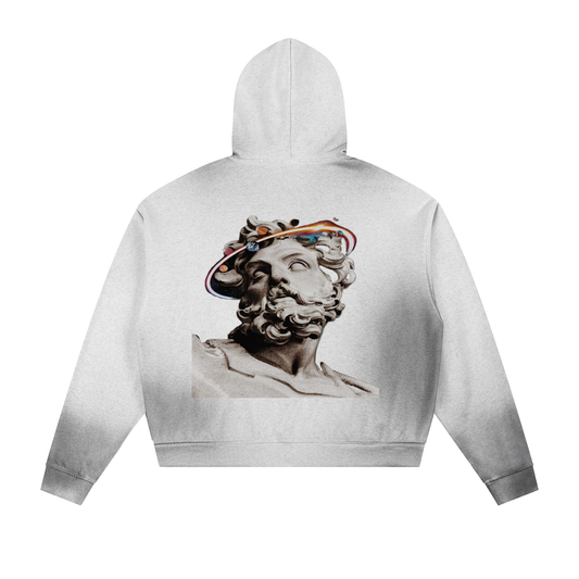 Sun Fade Frayed Raw Edge Fleece Zip Hoodie